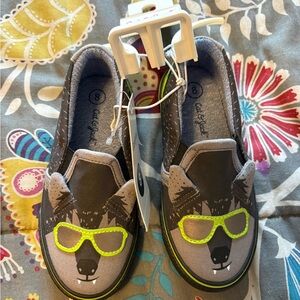 Cat & Jack Kids Gray Slip-On Sneakers with Neon Green Accents